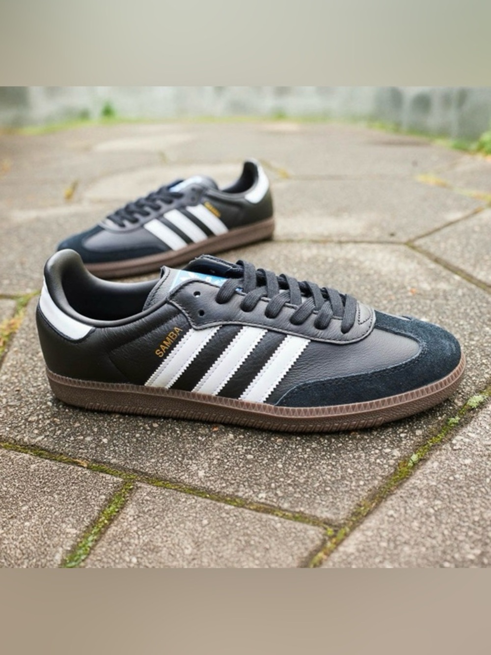 adidas Samba Leather Sneakers in Black with White Stripes